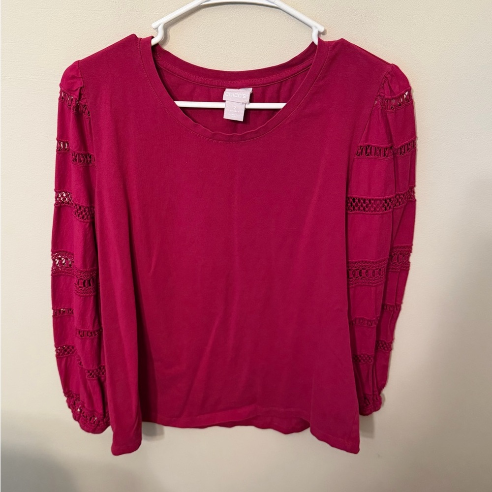 💗 Chicos T-shirt With Mesh/Lace Sleeves, Size 2 (large)
